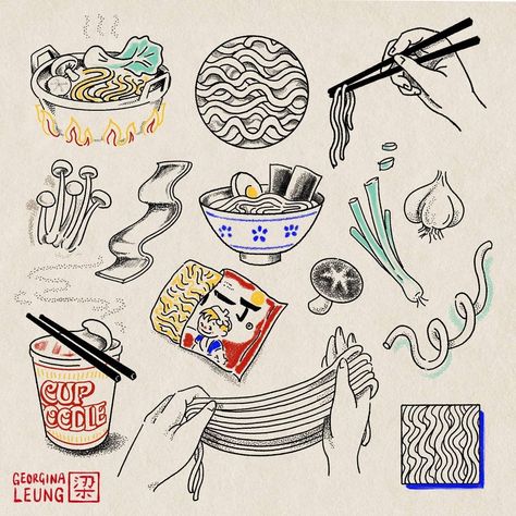 Asian Food Tattoo, Foodie Tattoos Ideas, Noodle Tattoo, Noodles Drawing, Ramen Tattoo, Pasta Tattoo, Simple Unique Tattoos, Small Japanese Tattoo, Food Tattoo