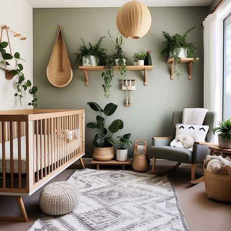 Plant Inspired Nursery, Plant Wall Nursery, Cactus Nursery Ideas, Gender Neutral Forest Nursery, Rustic Baby Room Ideas, Plant Theme Nursery, Green Neutral Nursery, Small Apartment Nursery Ideas, Nursery Nature Theme