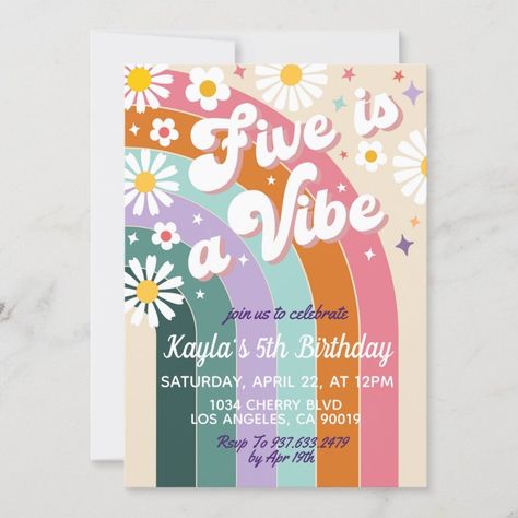 Five is a Vibe 5th Birthday Invitation  Zazzle Five Is A Vibe Birthday Invitation, Five Is A Vibe Backdrop, High Fives And Good Vibes Birthday, Five Is A Vibe Invitation, 5 Year Birthday Theme, 5 Birthday Party Theme, 5 Yr Birthday Party Ideas, Eight Is A Vibe Birthday, Fifth Birthday Themes Girl