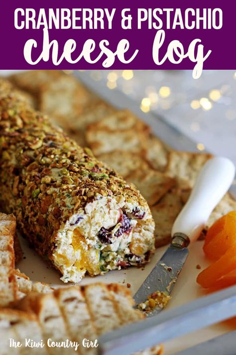 The perfect quick, easy & delicious Christmas or Thanksgiving appetizer to feed a crowd! Make in advance and serve with crackers and toasted bread. Made with cream cheese, cranberries, pistachios and more, it will be your go to recipe this holiday season or anytime of year! #holiday #christmas #thanksgiving #appetizer #snacks #cheese #cheeseboard #thekiwicountrygirl Cheese Log Recipes, Cheese Logs, Thanksgiving Appetizer, Christmas Appetizer, Cheese Log, Christmas Cheese, Cranberry Cream Cheese, Cranberry Pistachio, Toasted Bread