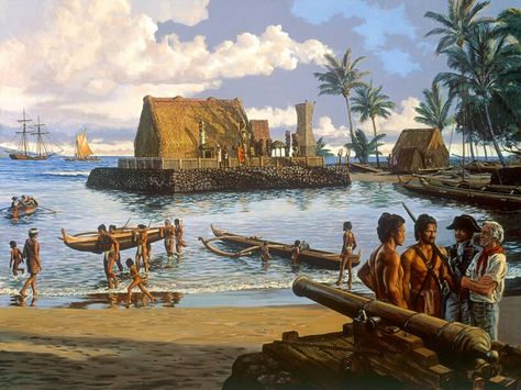 ‘Ahu‘ena Hei‘au, painting by Herb Kawainui Kāne. Herb Kane, Hawaiian Warrior, Hawaiian Goddess, Hawaiian Artists, Hawaiian History, Island Lifestyle, Hawaiian Dancers, Polynesian Village, Polynesian Art