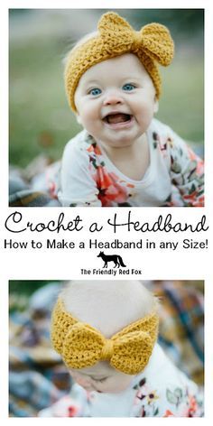 Crochet Baby Headband Pattern, Baby Headband Sizes, Crochet A Headband, Baby Headband Tutorial, Bandeau Au Crochet, Baby Headbands Crochet, Pola Amigurumi, Crochet Headband Pattern, Crochet Baby Girl