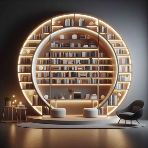 Radial Interior Design, Radial Balance Interior Design, Circular Bookshelf, Balance Interior Design, Radial Balance, Origami Home Decor, Shelving Solutions, Working Space, Space Ideas