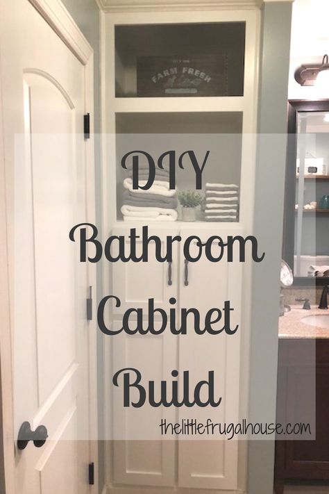 Do you have an awkward space in your home that you just don't know what to do with? This bathroom cabinet build creates beautiful storage in that space! Diy Cabinets Build, Built In Bathroom Storage, Ideas De Closets, Custom Bathroom Cabinets, Cabinet Build, Bathroom Cabinets Diy, Diy Bathroom Storage, Storage Bathroom, Bathroom Closet