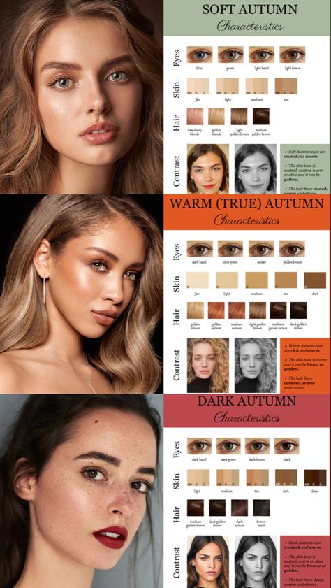 Skin Tone Seasons, Autumn Skin Tone Makeup, Cool Neutral Skin Tone Makeup, Autumn Complexion Colors, Warm Skintone Palettes, Yellow Skin Undertone, Color Palette For Autumn Skin Tone, Personal Color Deep Autumn, True Autumn Season Color Palette