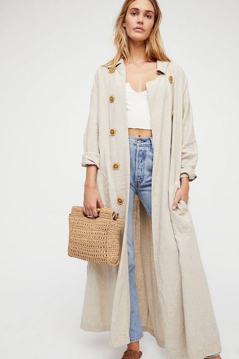 This Lightweight Linen Trench Coat is Perfect for Spring Airport Style Summer, Linen Trench Coat, Sweet Melody, Maxi Kimono, Trench Coat Outfit, Coat Outfit, Coat Outfits, Airport Style, Trench Coats