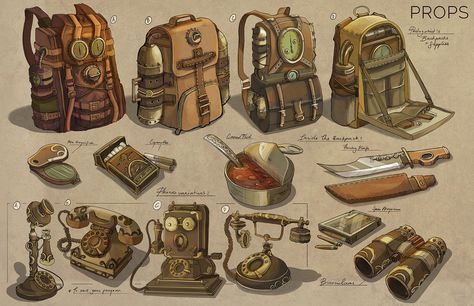 Feng Zhu Design: FZD Term 3 Entertainment Design 2017 Medieval Drawing Reference, Fantasy Props Art, Fantasy Bag Concept Art, Fzd Design, Adventure Concept Art, Artificer Aesthetic, Feng Zhu Design, Feng Zhu, Props Design