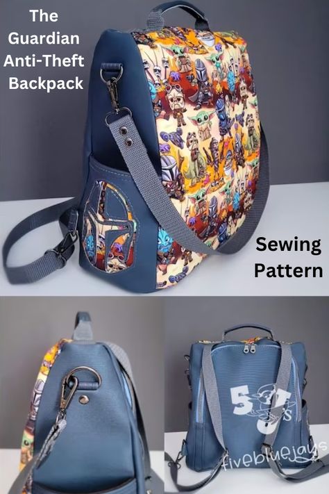 Diy Anti Theft Backpack, Backpack Patterns To Sew, Free Backpack Sewing Pattern, Diy Backpack Tutorial, Sewing Backpack, Backpack Patterns, Backpack Sewing Pattern, Making Purses, Diy Backpack Pattern