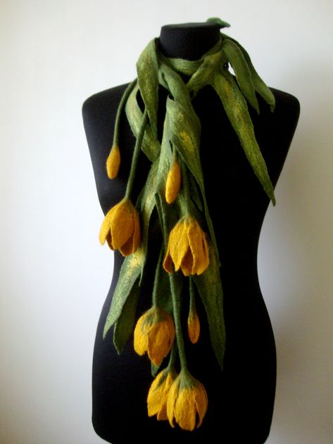 Excited to share the latest addition to my #etsy shop: Green felted flower scarf lariat with yellow tulips Textile necklace Wool scarf women Felt flower bouquet Gift for women Elegant necklace https://etsy.me/2s8sT59 #jewelry #necklace #green #anniversary #valentinesda Felt Flower Scarf, Felt Flower Necklace, Wool Necklace, Tulip Necklace, Felt Flower Bouquet, Textile Necklace, Felt Necklace, Nuno Felt Scarf, Felted Scarf