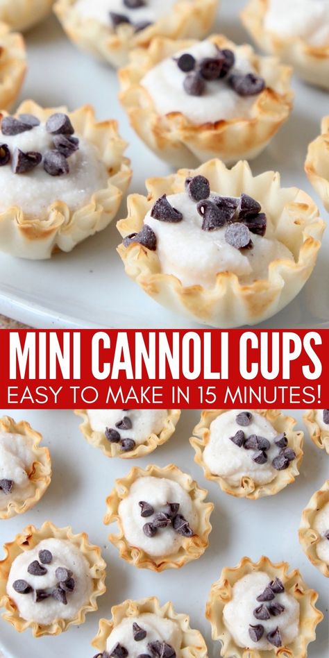 Treats For A Party, Cannoli Cups, Mini Cannoli, Finger Desserts, Cannoli Recipe, Mini Dessert Recipes, Cannoli Cream, Phyllo Cups, Making Cakes