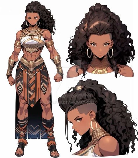 Amazonian Warrior, Anime Long Hair, Female Character Concept, Clothing Design Sketches, Black Characters, Black Cartoon, Poses References, Female Character Design, Character Design References