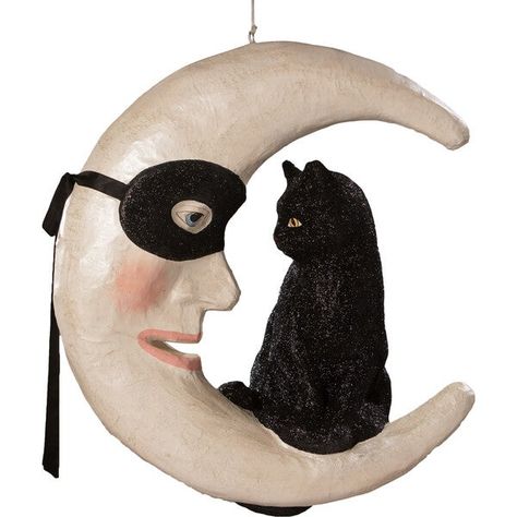 Discover the Hallow's Eve Cat On Moon from Bethany Lowe Designs. Shop Accents & Decor and more from Maisonette's curated selection. Cat On Moon, Moon Ornament, Bethany Lowe Halloween, The Hallow, Bethany Lowe Designs, Halloween Figures, Halloween Moon, Cat Perch, Moon Witch