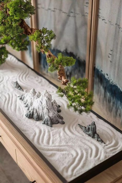 Jardin Zen Interior, Mini Jardin Zen, Indoor Zen Garden, Miniature Zen Garden, Zen Interiors, Mini Zen Garden, Zen Garden Design, Zen Style, Japanese Zen