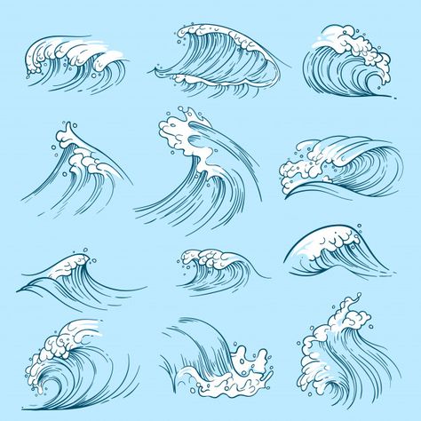 Ocean Wave Drawing, Waves Sketch, Wave Drawing, Ocean Storm, 심플한 그림, Sea Storm, Sea Illustration, Wave Illustration, Waves Vector