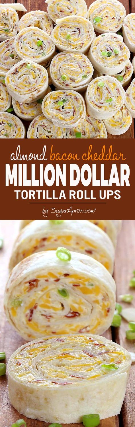 Whatever the reason....These Almond Bacon Cheddar Tortilla Roll Ups taste like a million bucks. Favorite Party Appetizers, Diet Salad, Tortilla Rolls, Roll Ups Recipes, Postre Keto, Roll Ups Tortilla, Pinwheel Recipes, Game Day Appetizers, Best Appetizer Recipes