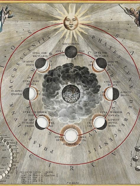 Antique Astronomy, Ancient Astronomy, Astrology Symbols, Moon Map, Alchemy Art, Sun Moon And Stars, Astronomy Art, Esoteric Art, Astrology Art