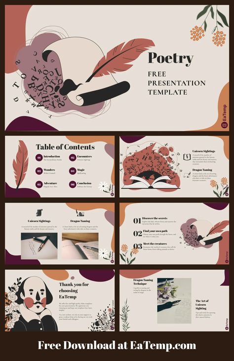 Poetry PowerPoint Presentation Template - Free PowerPoint Templates, Google Slides, Figma Deck And Resume Free Powerpoint Templates, Thank You Images, Google Slides Theme, Cultural Identity, Google Slides Themes, Template Google, Slides Template, Presentation Template Free, Powerpoint Presentation Templates