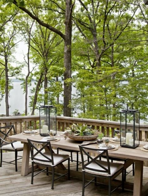 40 Coolest Modern Terrace And Outdoor Dining Space Design Ideas | DigsDigs Outdoor Dining Table And Chairs, Lakeside Lodge, Creek House, Cripple Creek, Outdoor Dining Room, Dining Table And Chairs, Outdoor Dining Spaces, Lake Living, Lake House Decor