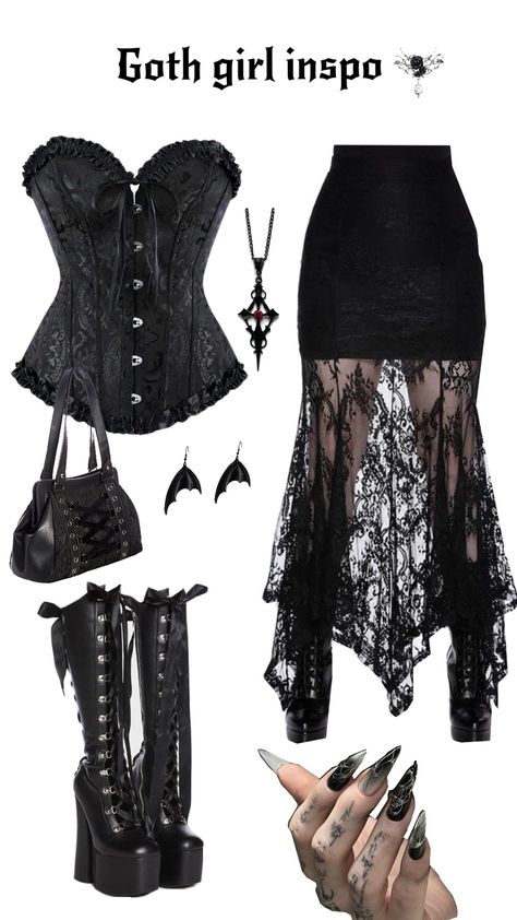 This halloween you should try this 😉 #halloween #halloweenaesthetic #fallaesthetic #fall #fashion #gothic #goth #style #aesthetic Black Corset Outfit Goth, Black Corset Aesthetic, Goth Style Aesthetic, Corset Outfit Goth, Corset Aesthetic, Black Corset Outfit, Diy Corset, Cute Edgy Outfits, Fiesta Halloween