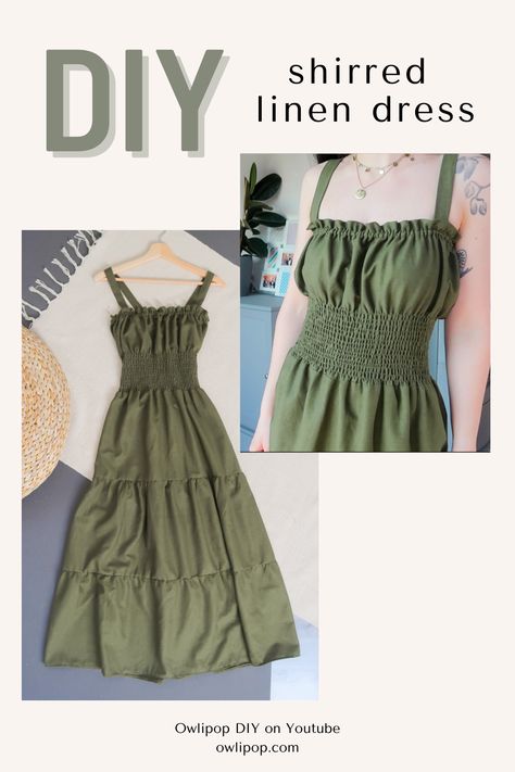 In this sewing tutorial I'm going to show you how to make your own linen maxi dress with shirring/smocking in the waist. This tiered summer dress can be made out of rectangles, so no pattern is needed. As usual, this is a super easy, beginner friendly tutorial, so even if you are a beginner at sewing you can make this dress from scratch. Check out my other videos if you want to learn how to make your own clothes. I hope you enjoy! Dresses For Beginners Sewing, Home Made Dresses For Women, Easy Dress Ideas, How To Make Smocked Dress, Shirred Linen Dress, Simple Dresses To Make, Beautiful Dress Patterns, Easy Dress No Pattern, Beginner Friendly Dress Pattern