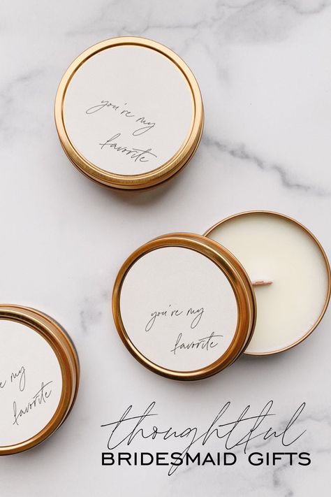 A simple yet thoughtful gift for your bridesmaid girls. 100% soy wax candle with a crackling wood wick. Intentional and useful gift for your bridesmaids. Diy Packaging, Bridesmaid Candle, Candle Tins, Travel Candles, Single Candle, You're My Favorite, Tin Candles, Soy Wax Candle, Wax Candle