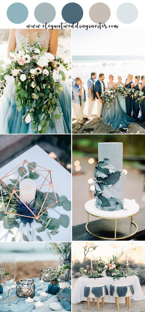 Beach Wedding Color Ideas, Gray Wedding Colors, Wedding Color Ideas, Beach Wedding Colors, Wedding Color Combos, Beach Wedding Cake, Summer Beach Wedding, Wedding Colors Blue, Summer Wedding Colors