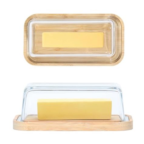 GREELUE Butter dish with lid for countertop and refrigerator, Butter container for West/East Coast Butter, Butter Keeper (Glass) Butter Holder, Butter Container, Refrigerator Kitchen, Bamboo Dishes, Butter Keeper, West East, Wooden Board, Butter Dish, Kitchen Counter