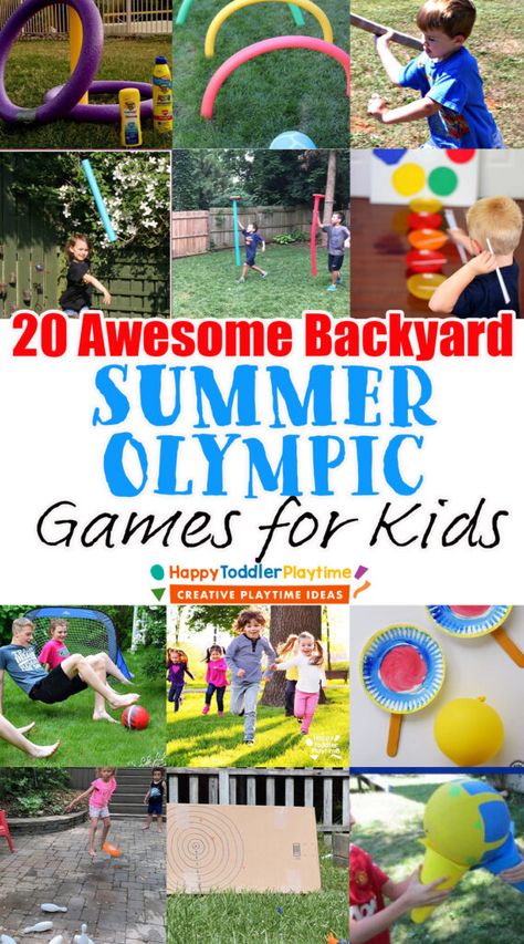 20 Exceptional Summer Olympic Backyard Games for Kids - Happy Toddler Playtime Kids Olympic Games Field Day, Fun Family Olympic Games, Kids Olympic Activities, Kid Olympic Games, Backyard Olympics For Kids, Kids Olympic Games, Olympic Games For Kids Activities, Olympic Games For Adults, Summer Olympics Activities For Kids