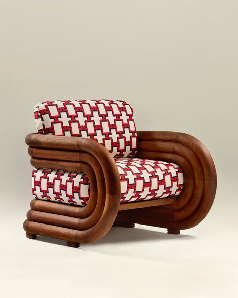 Moruna Armchair x Don Tanani — GALERISTA The Ouroboros, Wood Tiles, Egyptian Design, Unique Chair, Wood Arm Chair, Tile Pattern, Sofa Side Table, The Chair, Chairs Armchairs