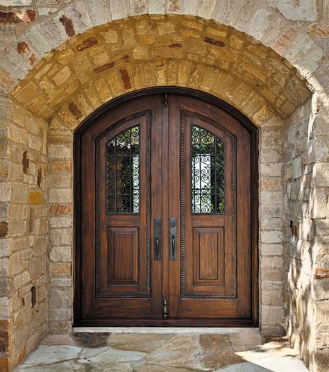 Arched Double Doors by La Puerta Originals | Photo: Tom Coplen Arched Double Doors, Unique Front Door, Cellar Doors, Custom Exterior Doors, Double Door Entryway, Unique Front Doors, Front Door Inspiration, Rustic Front Door, Double Doors Exterior