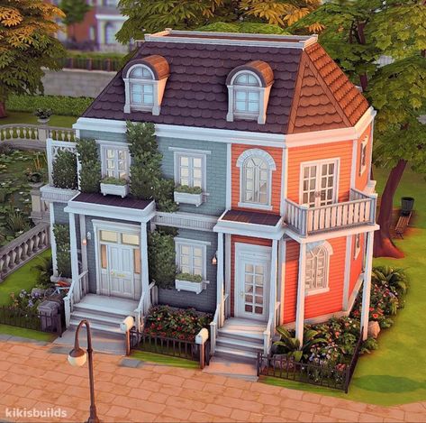 Townhouses Sims 4, Sims 4 House With Attic, Sims Student House, Sims 4 University House, Sims 4 Base Game House Cottage, Sims 4 Student House, Townhome Sims 4, Sims 4 Base Game Townhouse, Sims 4 University Housing