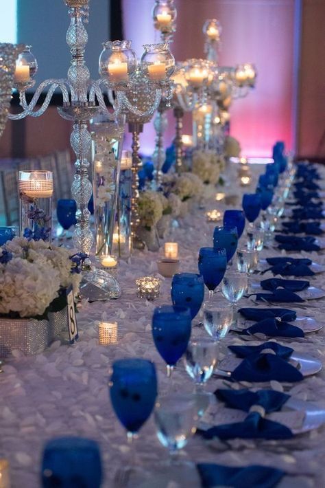 Royal Blue Wedding Decorations, Royal Blue Wedding Theme, Silver Wedding Decorations, Church Anniversary, Blue Wedding Decorations, Blue Quince, Rose Centerpieces, Royal Blue Wedding, Blue Themed Wedding