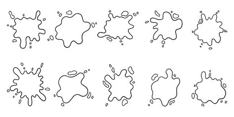 Hand drawn set of paint splashes doodle. Different shapes of paint splatter and drops, ink blobs . Vector illustration isolated on white background. Paint Splatter Art, Paint Splats, Splatter Art, Paint Drop, Spring Coloring Pages, Ink Splatter, Paint Splatters, Background Drawing, Cartoon Painting