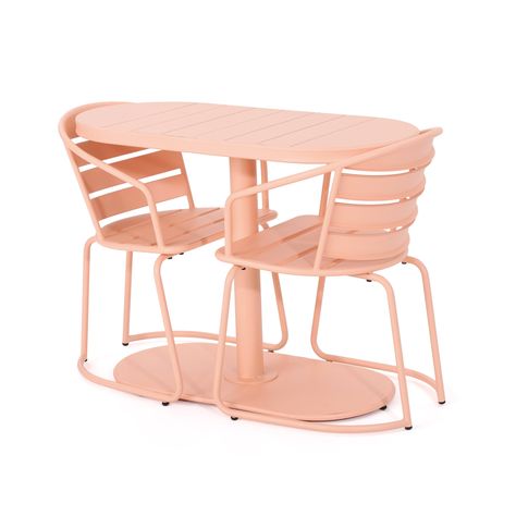 GDF Studio Porto Outdoor Iron 3 Piece Bistro Set, Matte Coral - Walmart.com Iron Bistro Set, 3 Piece Bistro Set, Outdoor Bistro, Outdoor Bistro Set, Oval Table, Noble House, Bistro Set, Patio Set, The Ranch