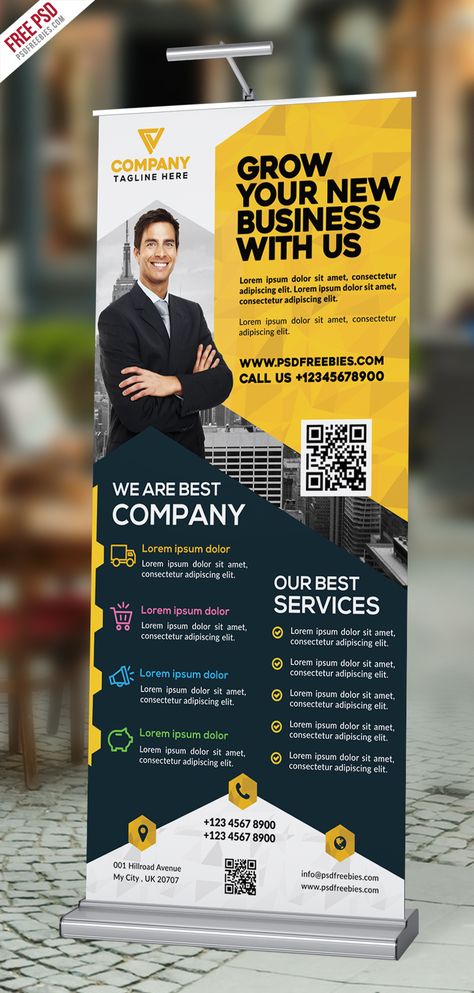 Corporate Roll Up Banner Design Free PSD Bunting Design Corporate, Standee Banner Design, Corporate Standee Design, Standies Design Creative, Standees Design Ideas, Roll Up Stand Banner Design, X Banner Design Ideas, Roll Ups Design, Banner Designs Ideas