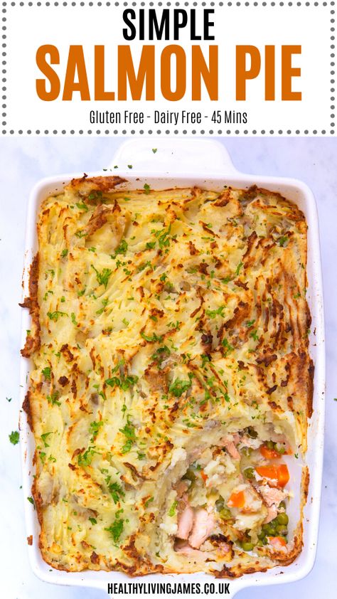 Dairy Free Fish Pie, Salmon Casserole, Salmon Pie, Gluten Free Salmon, Gluten Free Fish, Salmon Salad Recipes, Fish Pie, Easy Pie Recipes, Healthy Gluten Free Recipes