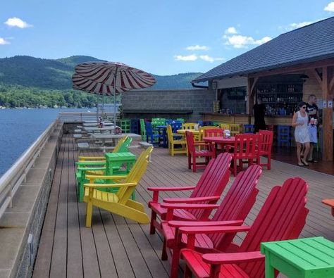 Lake George Aesthetic, Ny Restaurants, Lake George Village, Lakeside View, England Trip, Lake George Ny, Travel America, Rooftop Deck, Finger Lakes