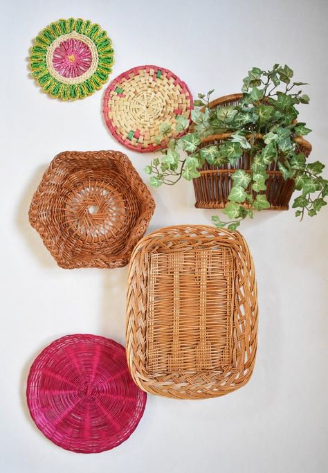 Chelsea Bedroom, Tray Wall Decor, Wicker Wall Baskets, Basket Display, Bohemian House Decor, Wall Baskets, Wicker Wall, Wicker Tray, Basket Wall