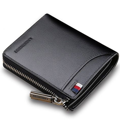 LAORENTOU Men Genuine Leather Wallet Fashion Pocket Short Wallet Card Holder for Man (Black) Wallet For Man, Leather Wallets For Men, Slim Wallet Men, Aluminum Wallet, Zipper Coin Purse, Unique Wallets, Wallets For Men, Credit Card Holder Wallet, Leather Clutch Wallet