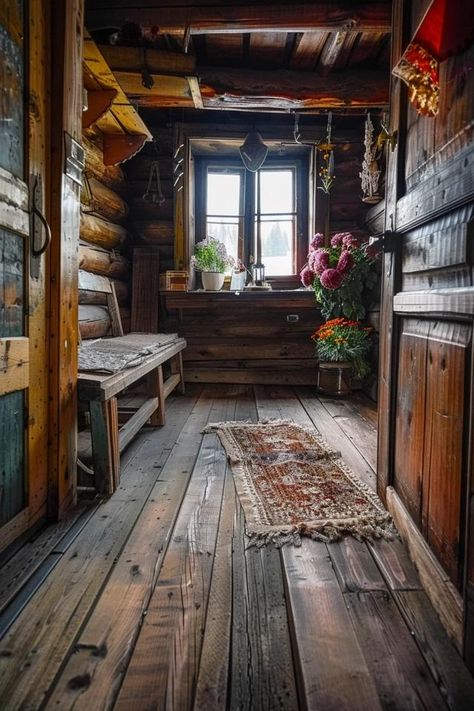 Rustic Charm: Log Cabin Flooring Ideas for You Flooring For Log Homes, Wood Cabin Interior Rustic, Cabin Wood Floors, Rustic Cabin Aesthetic, Log Cabin Flooring Ideas, Cabin Flooring Ideas, Old Log Cabin Interior, Cabin Core Aesthetic, Cabin Interiors Rustic