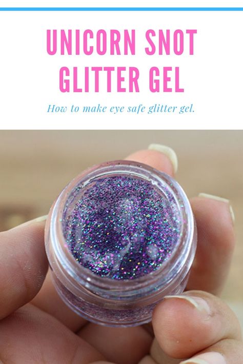 How to make unicorn snot glitter gel. This easy and fun diy recipe only has two ingredients! This DIY glitter gel can be used on the body or face. This simple recipe makes a beautiful sparkle for festivals or just fun. How to make glitter makeup. Use purple, pink, blue, or any other color! #unicorn #glitter Glitter Hair And Makeup, Unicorn Snot Makeup Ideas, How To Make Body Glitter Gel, Body Glitter Recipe, Homemade Body Glitter, How To Make Glitter Stick To Your Face, Diy Glitter Gel For Face, Diy Hair Glitter How To Make, Glitter Ideas Diy