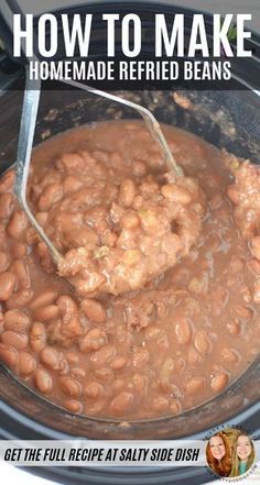 Refried Mexican Beans Recipe, Crock Pot Pinto Beans Mexican, Refried Beans Recipe Mexican, Refried Beans Seasoning, Homemade Mexican Refried Beans, Crockpot Refried Beans Easy, Mexican Beans In Crockpot, How To Season Refried Beans, Homemade Refried Beans Recipe