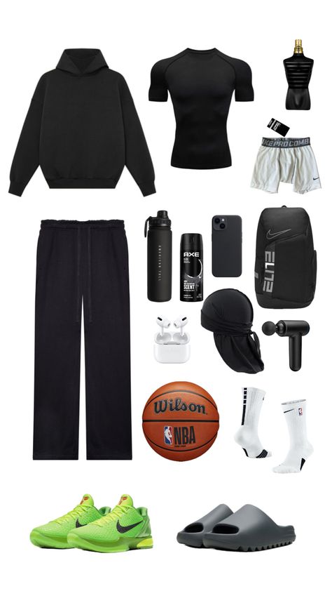 Full black,Nike Basketball Style Outfit Men, Basketball Style Fashion Men, Basketball Fits Men, Basketball Training Outfit, Hoops Outfits, Casual Athletic Outfits Men, Basketball Outfits Men, Hooping Fits, Hooper Outfit