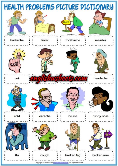 Health Problems ESL Printable Picture Dictionary For Kids Vocabulary Games For Kids, Dictionary For Kids, Test For Kids, Missing Letters, Esl Vocabulary, Picture Dictionary, Kids Worksheets Printables, Vocabulary Games, English Activities