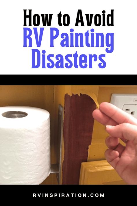 Everything you need to know about how to paint RV interior cabinets and walls, including how to prep fake wood for painting, how to paint RV wallpaper, the best type of primer to use on RV cabinets, which paint to choose, how to paint an RV ceiling, tips from professional RV renovators, mistakes to avoid, and much more. | rvinspiration.com #RVpainting #RVRenovation #RVMakeover How To Paint Rv Cabinets Without Sanding, Best Paint For Rv Cabinets, Chalk Paint Rv Cabinets, Painting Inside Rv Walls, How To Paint Camper Cabinets, How To Paint Rv Cabinets, Best Paint For Rv Walls, Painting Camper Interior Walls, Camper Interior Paint Colors