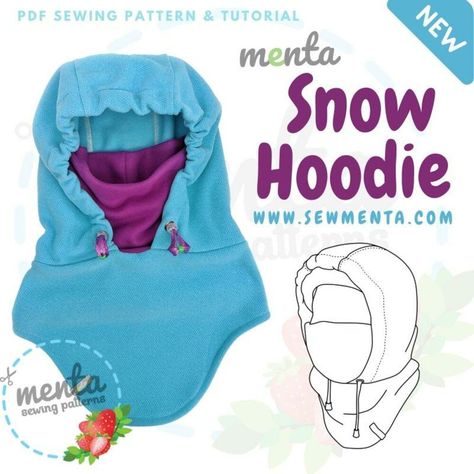 Snow Hoodie helmet compatible PDF SEWING PATTERN TUTORIAL Fleece Winter Hat Pattern, Winter Hat Patterns To Sew Women, Helmet Hood Pattern, Drink Cozy Sewing Pattern, Winter Hats To Sew, Easy Fleece Sewing Projects, Balaclava Sewing Pattern Free, Boys Sewing Projects, Free Balaclava Sewing Pattern