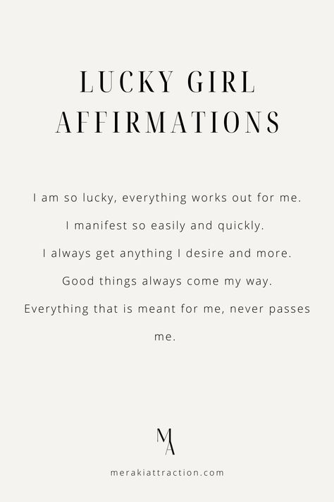 How To Get The Lucky Girl Syndrome + Why It Actually Works - Meraki Attraction Luck Affirmation Wallpaper, Spring Affirmations Aesthetic, Lucky Quotes Life Motivation, Lucky Wallpaper For Success, Lucky Girl Syndrome Wallpaper Aesthetic, Lucky Girl Syndrome Aesthetic, Lucky Girl Syndrome Wallpaper, Lucky Affirmations, Lucky Girl Syndrome Affirmation