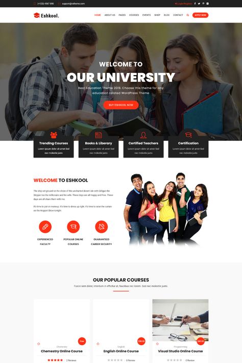 Eshkool is a modern and responsive WordPress theme specially designed for educational websites. It is perfect for schools, universities, online learning platforms, and other educational institutions. The theme is highly customizable and comes with a range of powerful features to help you create a professional and engaging website. Institute Website Design, University Website Design, Education Website Design, Presentation Inspiration, Design University, Teacher Certification, High School Education, Certified Teacher, University School