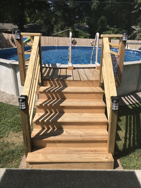 Above ground pool steps Above Ground Pool Steps, Decks Around Pools, Pool Deck Plans, Pool Covers, Swimming Pool Decks, Outdoor Pool Area, Pool Ladder, Above Ground Pool Ideas, Ground Pool Ideas