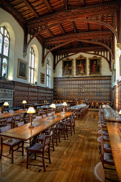 Dining hall, Magdalen College by sdhaddow, via Flickr Magdalen College, Oxford College, School Hall, Oxford City, Oxford England, Lectures Hall, Dining Hall, College Campus, Dark Academia Aesthetic